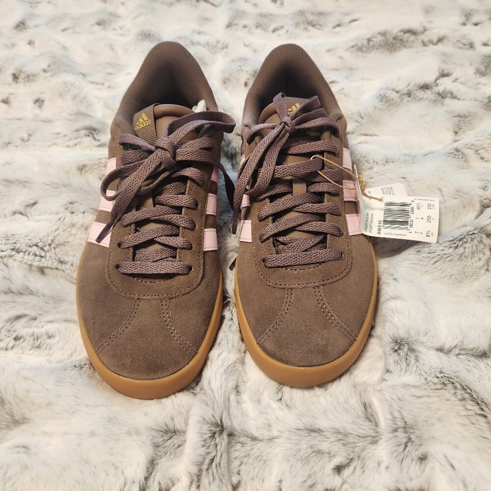 Adidas VL Court 3.0 Sneakers – Brown & Pink Suede | Women’s Size 8.5 | NWT